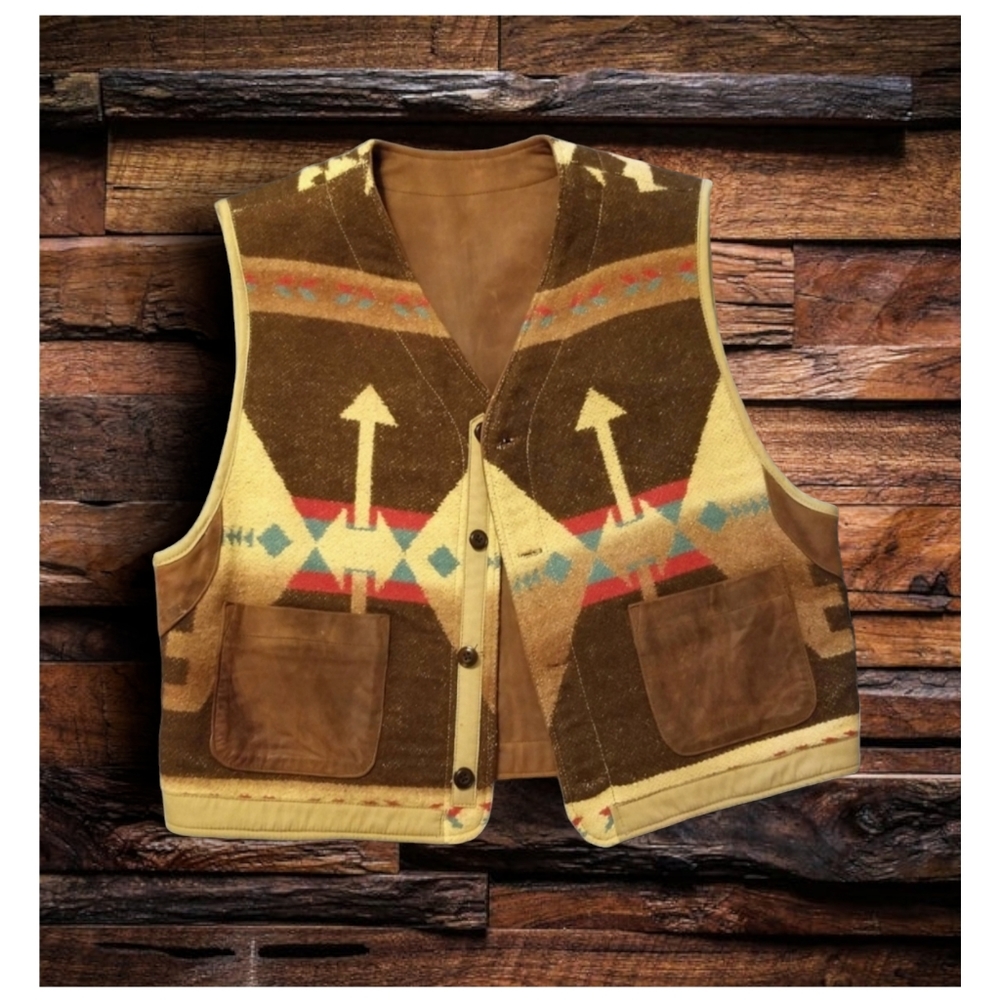 Ralph Lauren Double RL Brown & Yellow Southwestern Wool Vest